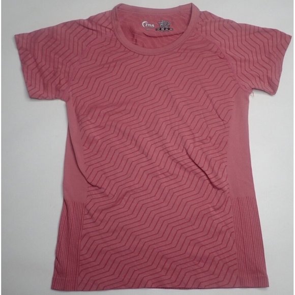Zyia Active Women XS‎ Short Sleeve Top Dusty Rose Textured Stripe Compression - Picture 1 of 4